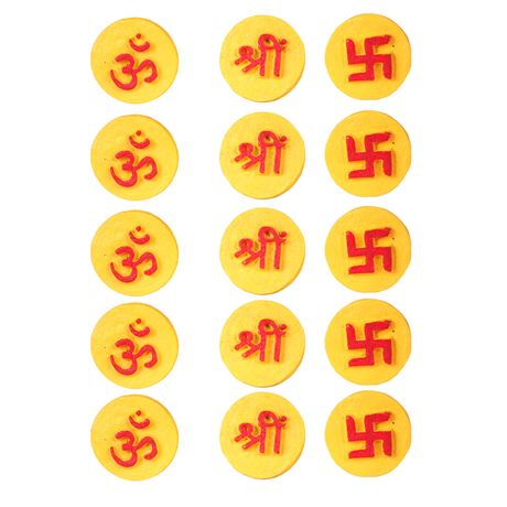 D Viswa Pooja Essentials "Om Shri Swastik" Handpainted 15-Piece Set Made from Desi Cow Dung for Puja & Home Decor