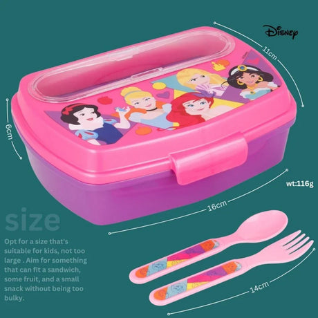Disney Funny Sandwich Box with Cutlury Princess Bright & Bold 390 Ml