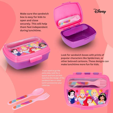 Disney Funny Sandwich Box with Cutlury Princess Bright & Bold 390 Ml