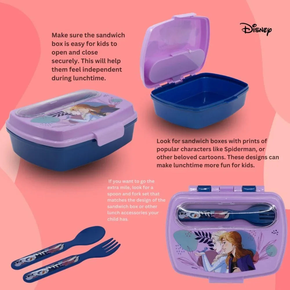 Disney Funny Sandwich Box with Cutlury Frozen Trust The Journey 390 Ml