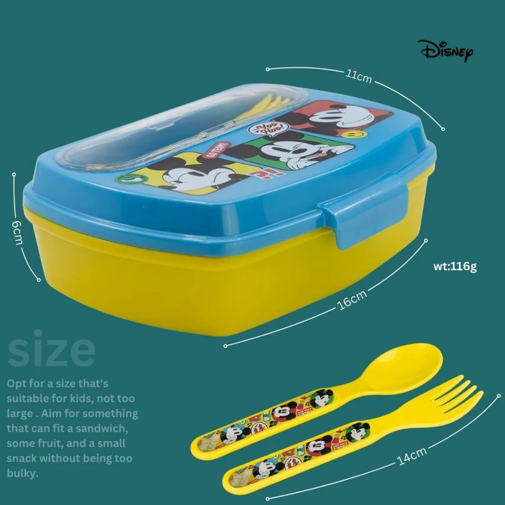 Disney Funny Sandwich Box with Cutlury Mickey Mouse Fun Tastic 390 Ml