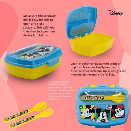 Disney Funny Sandwich Box with Cutlury Mickey Mouse Fun Tastic 390 Ml