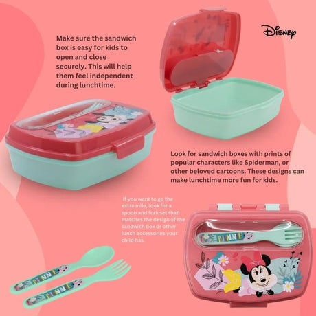 Disney Funny Sandwich Box with Cutlury Minnie Mouse Being More Minnie 390 Ml