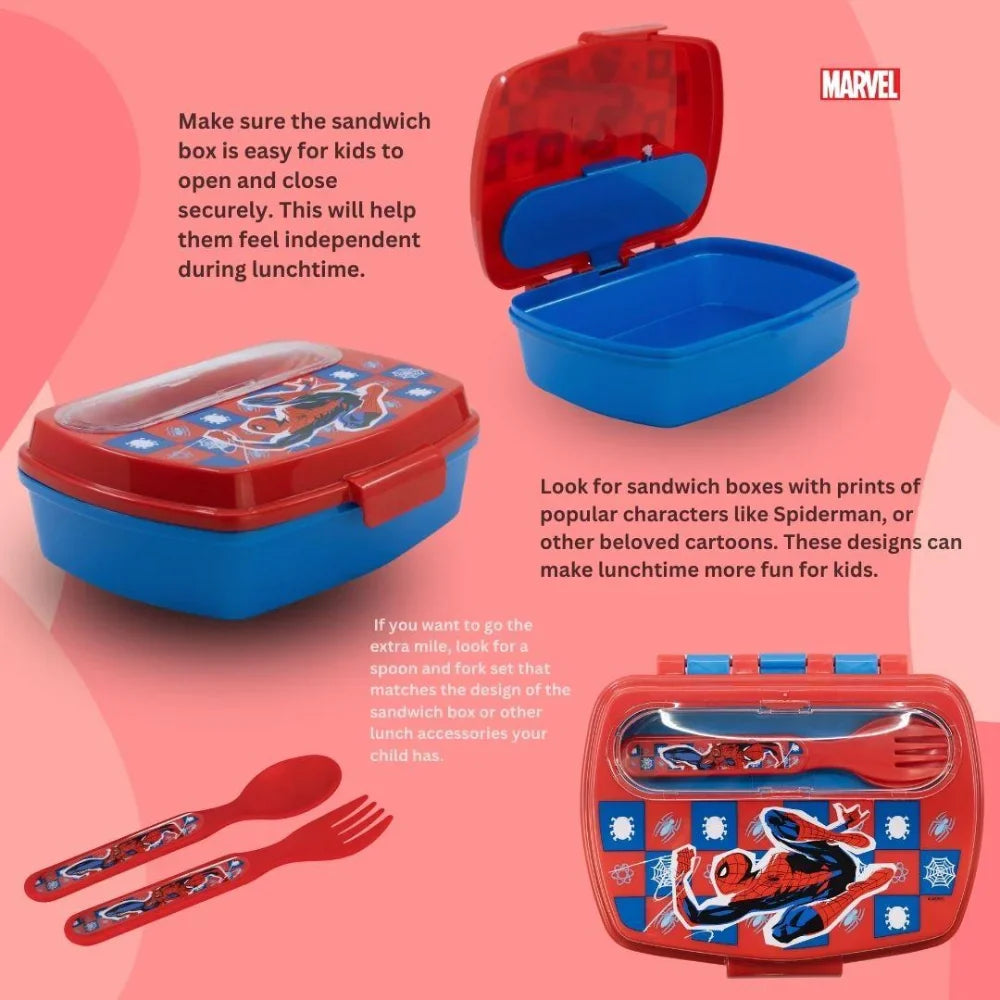 Disney Funny Sandwich Box with Cutlury Spiderman Arachnid Grid 390 Ml