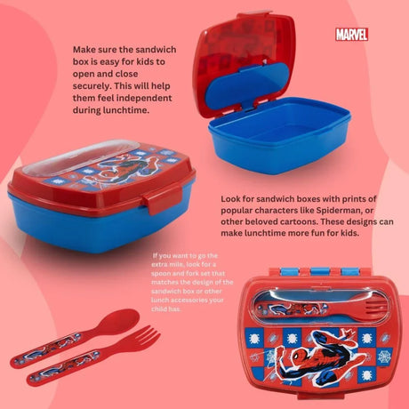 Disney Funny Sandwich Box with Cutlury Spiderman Arachnid Grid 390 Ml