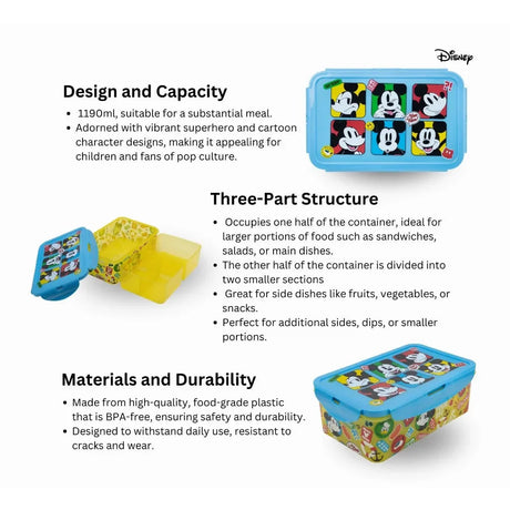 Disney Rectangular Food Container Mickey Mouse Fun Tastic 1190 Ml
