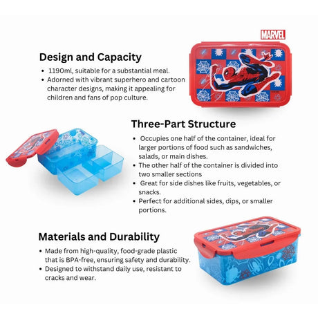 Disney Rectangular Food Container Spiderman Arachind Grid 1190 Ml