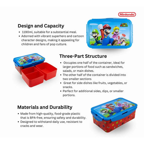 Disney Rectangular Food Container Super Mario 1190 Ml