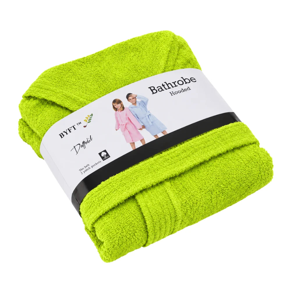 BYFT Daffodil Kids Hooded Bathrobe Luxury Cotton Soft, Absorbent, Quick-Dry