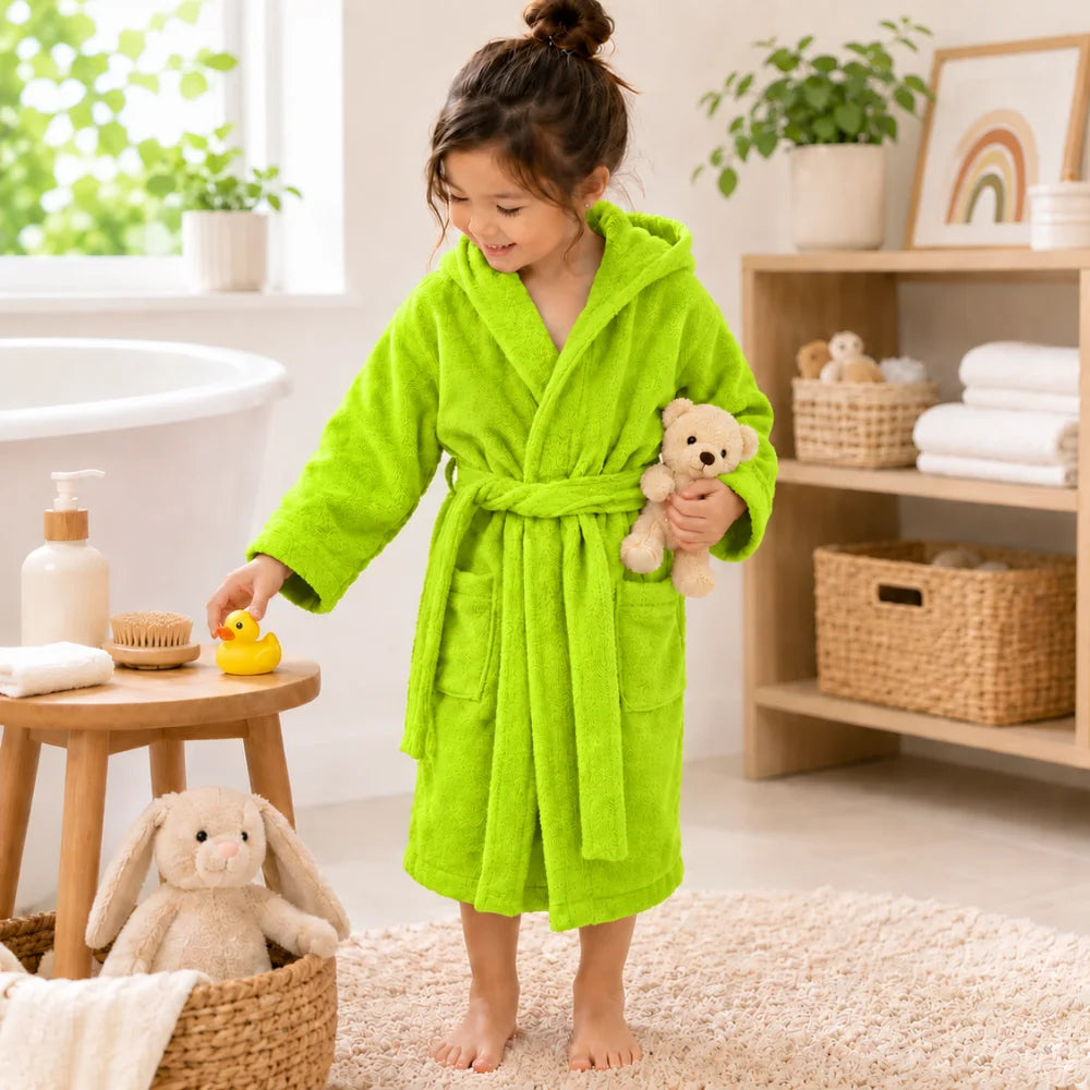 BYFT Daffodil Kids Hooded Bathrobe Luxury Cotton Soft, Absorbent, Quick-Dry