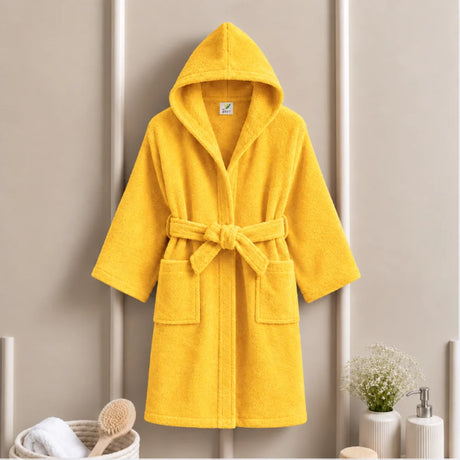 BYFT Daffodil Kids Hooded Bathrobe Luxury Cotton Soft, Absorbent, Quick-Dry