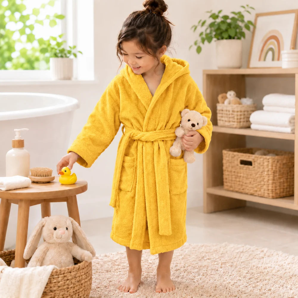 BYFT Daffodil Kids Hooded Bathrobe Luxury Cotton Soft, Absorbent, Quick-Dry