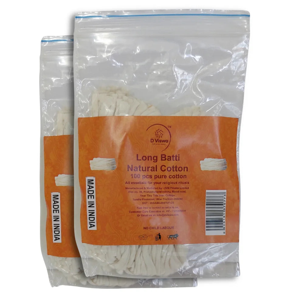 BYFT021286 D Viswa POOJA ESSENTIALS LONG BATTI NATURAL COTTON 100 PCS Set of 2.webp