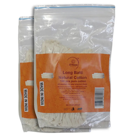 BYFT021286 D Viswa POOJA ESSENTIALS LONG BATTI NATURAL COTTON 100 PCS Set of 2.webp