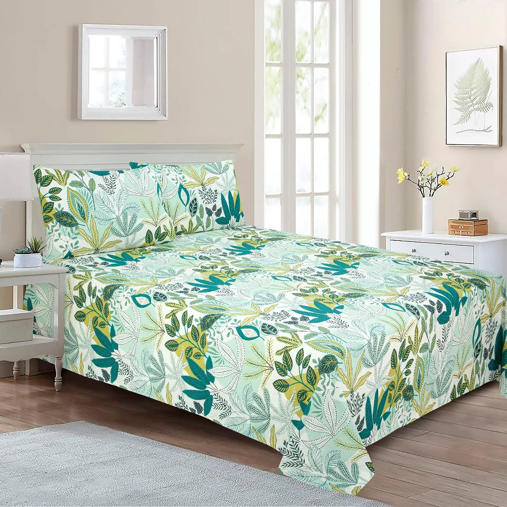 BYFT023560 Home Tex Design King Flat Sheet 240 x 260 Cm 2 Pillow Cover 50 x 80 Cm Feuille Drap 100 Cotton Set of 3.webp