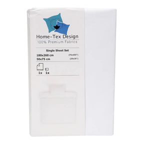 BYFT023602 Home Tex Design Single Flat Sheet 180 x 260 Cm 1 Pillow Cover 50 x 75 Cm White 100 Percale Set of 2