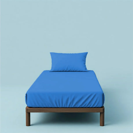 BYFT023617 Home Tex Design Single Flat Sheet 150 x 260 Cm 1 Pillow Cover 50 x 75 Cm Blue Dyed 100 Cotton Set of 2.webp