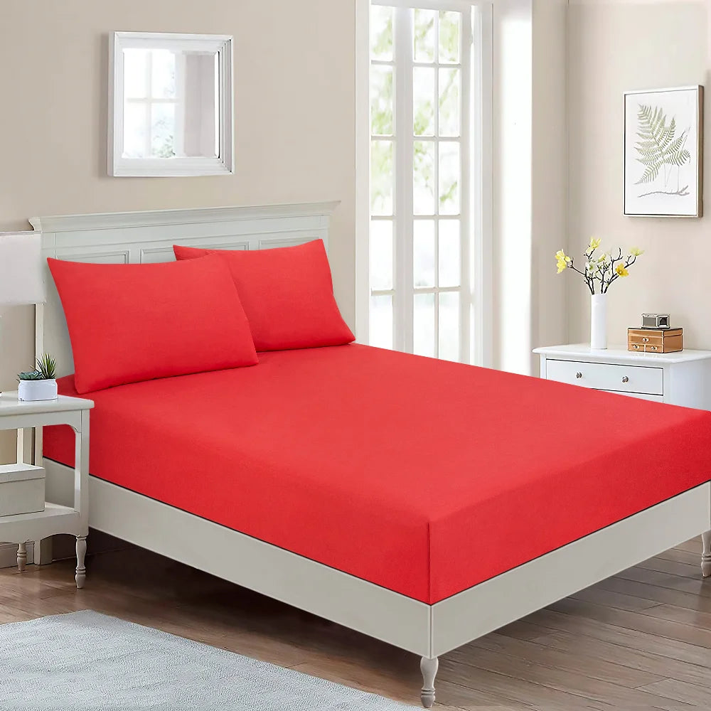 BYFT023621 Home Tex Design King Fitted Sheet 180 x 200 Cm 2 Pillow Cover 50 x 80 Cm All Around Elastic Rouge Gendre 100 Cotton Set of 3.webp