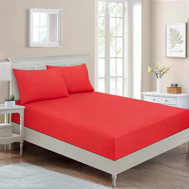 BYFT023621 Home Tex Design King Fitted Sheet 180 x 200 Cm 2 Pillow Cover 50 x 80 Cm All Around Elastic Rouge Gendre 100 Cotton Set of 3.webp