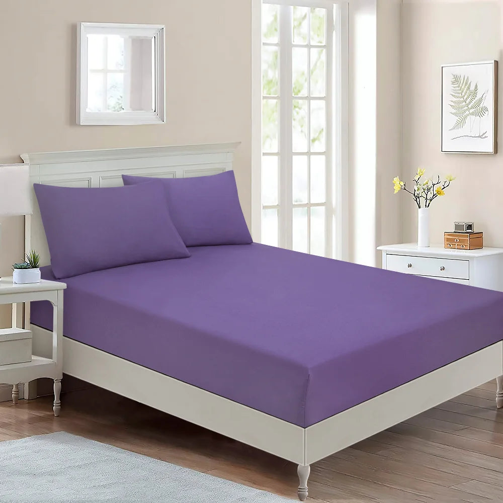 BYFT023622 Home Tex Design Single Fitted Sheet 90 x 200 Cm 1 Pillow Cover 50 x 80 Cm All Around Elastic Pur Violet 100 Cotton Set of 2.webp