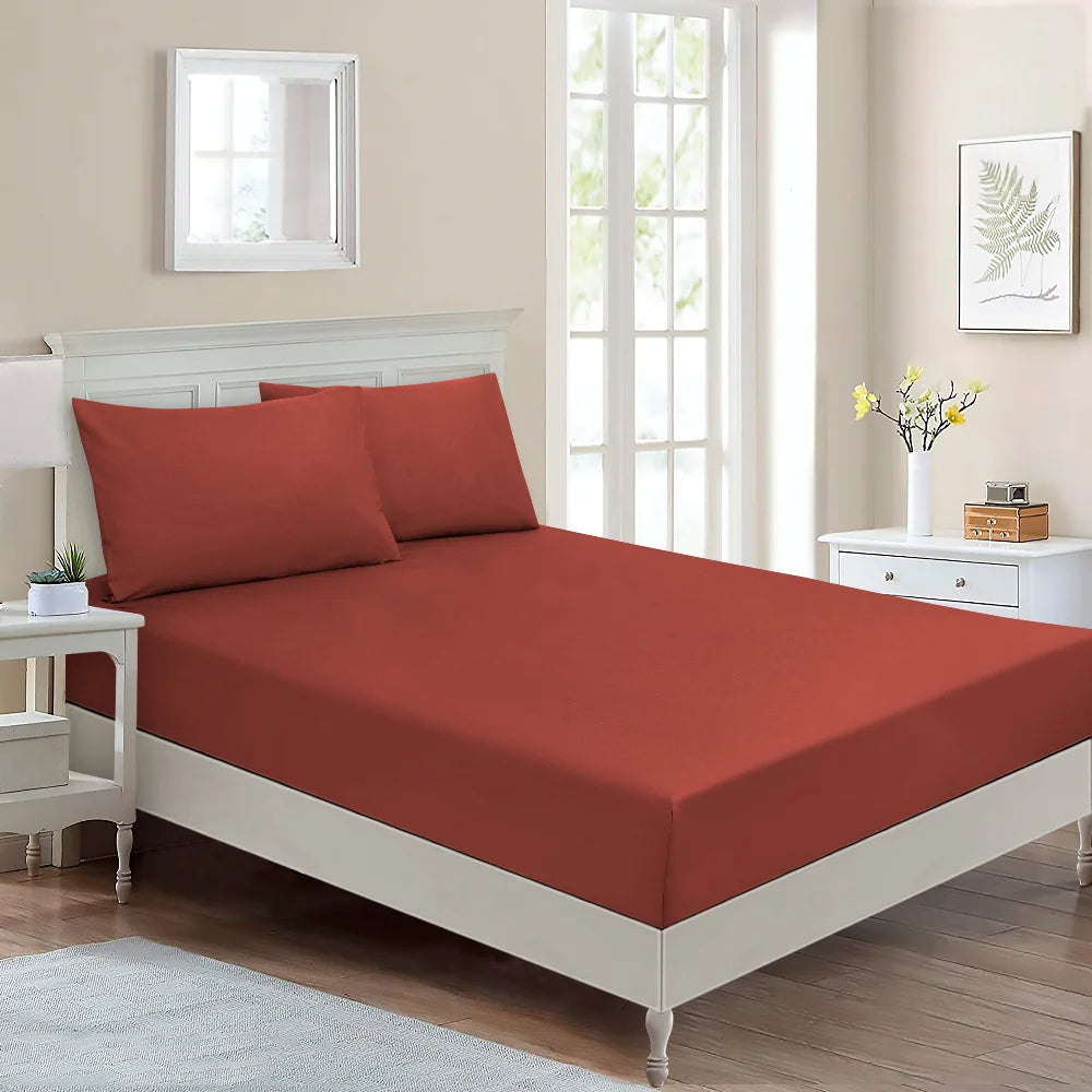 BYFT023627 Home Tex Design Single Fitted Sheet 90 x 200 Cm 1 Pillow Cover 50 x 80 Cm All Around Elastic Amarande 100 Cotton Set of 2.webp