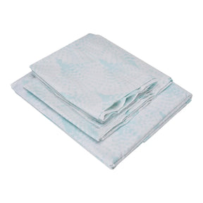 BYFT023642 Home Tex Design King Flat Sheet 240 x 260 Cm 2 Pillow Cover 50 x 80 Cm Printed Blue Eventail 100 Cotton Set of 3
