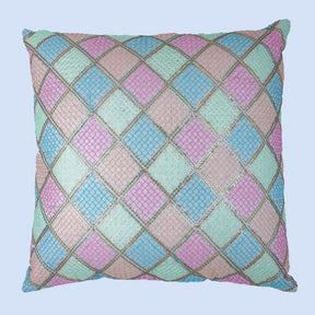 BYFT Orchard Cushion Cover 16 x 16 inch (Diagonal Checks Design - Cream) 40 x 40 cm Luxury Decorative Cushion Cover for Sofa, Bed & Living Room - Set of 02