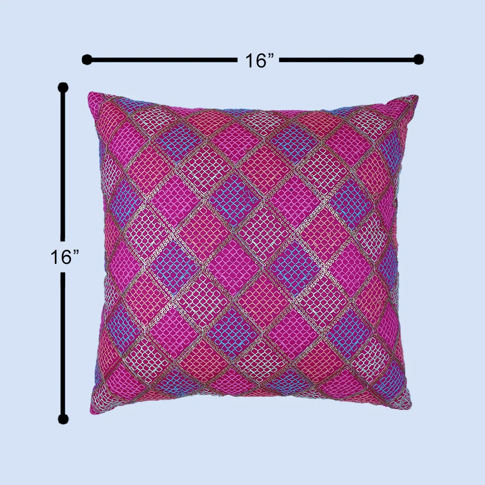 غطاء وسادة BYFT Orchard مقاس 16 × 16 بوصة (تصميم مربعات قطرية - وردي فوشيا) 40 × 40 سم غطاء وسادة مزخرف فاخر للأريكة والسرير وغرفة المعيشة - مجموعة من 02