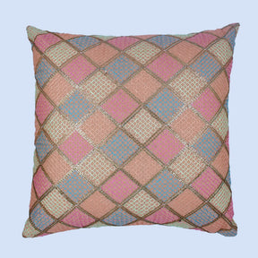 BYFT Orchard Cushion Cover 16 x 16 inch (Diagonal Checks Design - Peach) 40 x 40 cm Luxury Decorative Cushion Cover for Sofa, Bed & Living Room - Set of 02