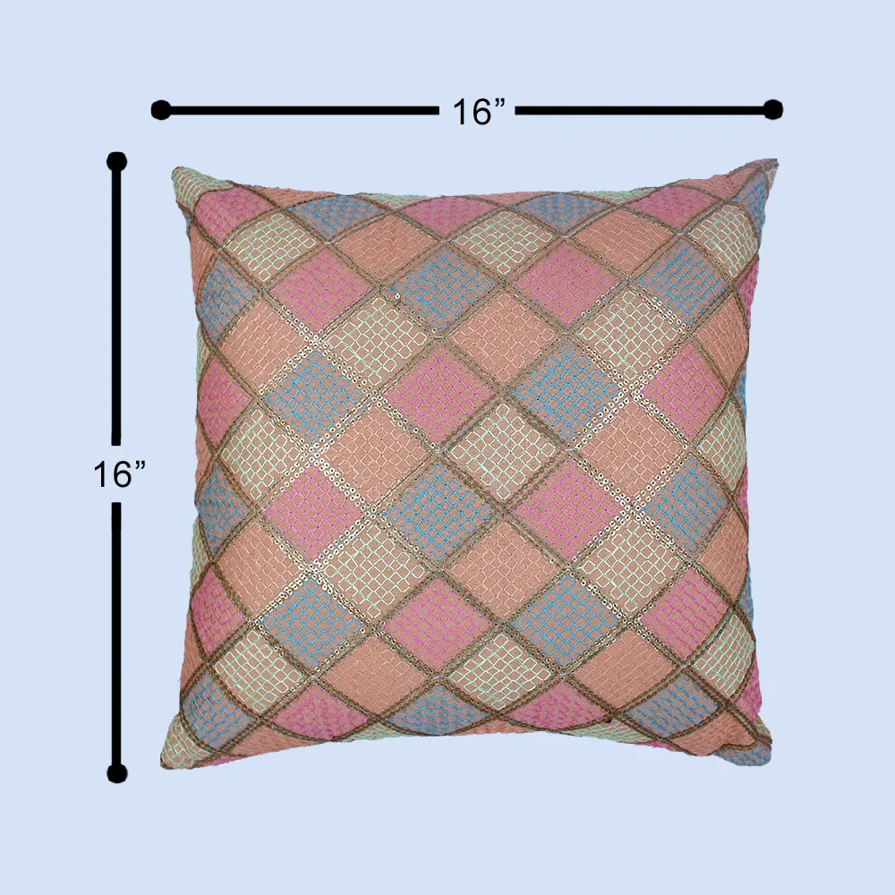 غطاء وسادة BYFT Orchard مقاس 16 × 16 بوصة (تصميم مربعات قطرية - خوخي) 40 × 40 سم غطاء وسادة مزخرف فاخر للأريكة والسرير وغرفة المعيشة - مجموعة من 02