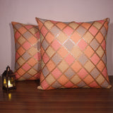 غطاء وسادة BYFT Orchard مقاس 16 × 16 بوصة (تصميم مربعات قطرية - خوخي) 40 × 40 سم غطاء وسادة مزخرف فاخر للأريكة والسرير وغرفة المعيشة - مجموعة من 02