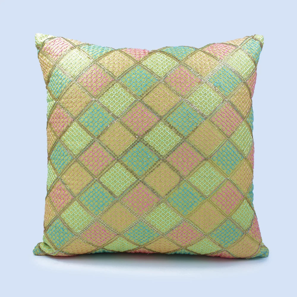 غطاء وسادة BYFT Orchard مقاس 16 × 16 بوصة (تصميم مربعات قطرية - أصفر) 40 × 40 سم غطاء وسادة مزخرف فاخر للأريكة والسرير وغرفة المعيشة - مجموعة من 02