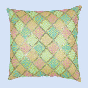 BYFT Orchard Cushion Cover 16 x 16 inch (Diagonal Checks Design - Yellow) 40 x 40 cm Luxury Decorative Cushion Cover for Sofa, Bed & Living Room - Set of 02