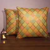 غطاء وسادة BYFT Orchard مقاس 16 × 16 بوصة (تصميم مربعات قطرية - أصفر) 40 × 40 سم غطاء وسادة مزخرف فاخر للأريكة والسرير وغرفة المعيشة - مجموعة من 02