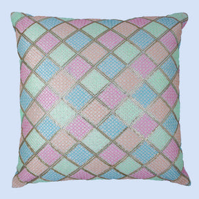 BYFT Orchard Cushion Cover 18 x 18 inch (Diagonal Checks Design - Cream) 45 x 45 cm Luxury Decorative Cushion Cover for Sofa, Bed & Living Room - Set of 02