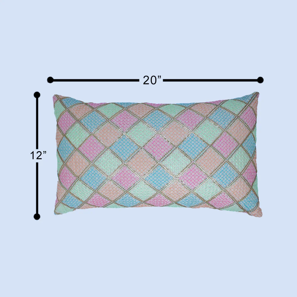 غطاء وسادة BYFT Orchard مقاس 12 × 20 بوصة (تصميم مربعات قطرية - كريمي) غطاء وسادة مزخرف فاخر للأريكة والسرير وغرفة المعيشة - مجموعة من قطعتين