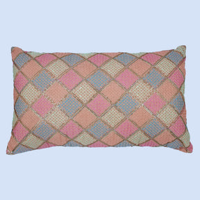 BYFT Orchard Cushion Cover 12 x 20 inch (Diagonal Checks Design - Peach) 30 x 50 cm Luxury Decorative Cushion Cover for Sofa, Bed & Living Room - Set of 02