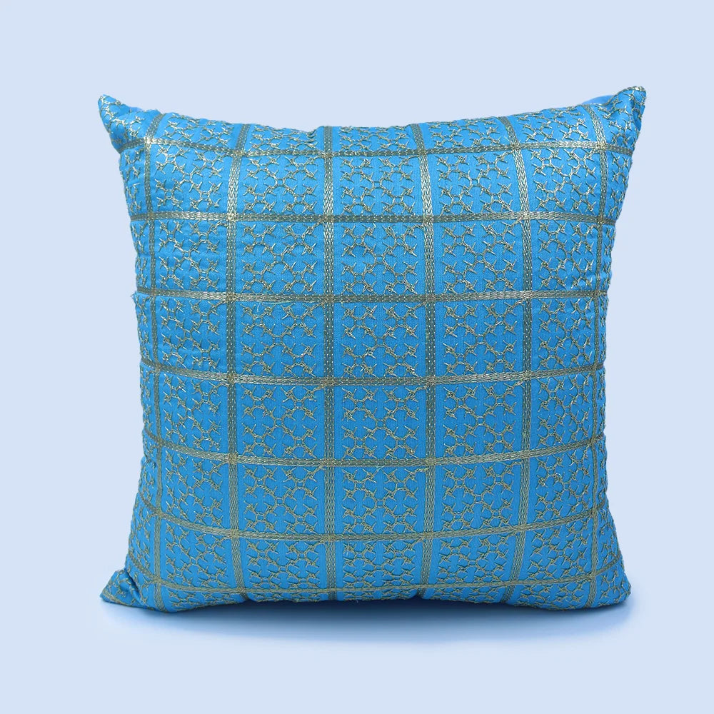 غطاء وسادة BYFT Orchard مقاس 16 × 16 بوصة (تصميم مربعات ذهبية - أزرق) 40 × 40 سم غطاء وسادة مزخرف فاخر للأريكة والسرير وغرفة المعيشة - مجموعة من 02