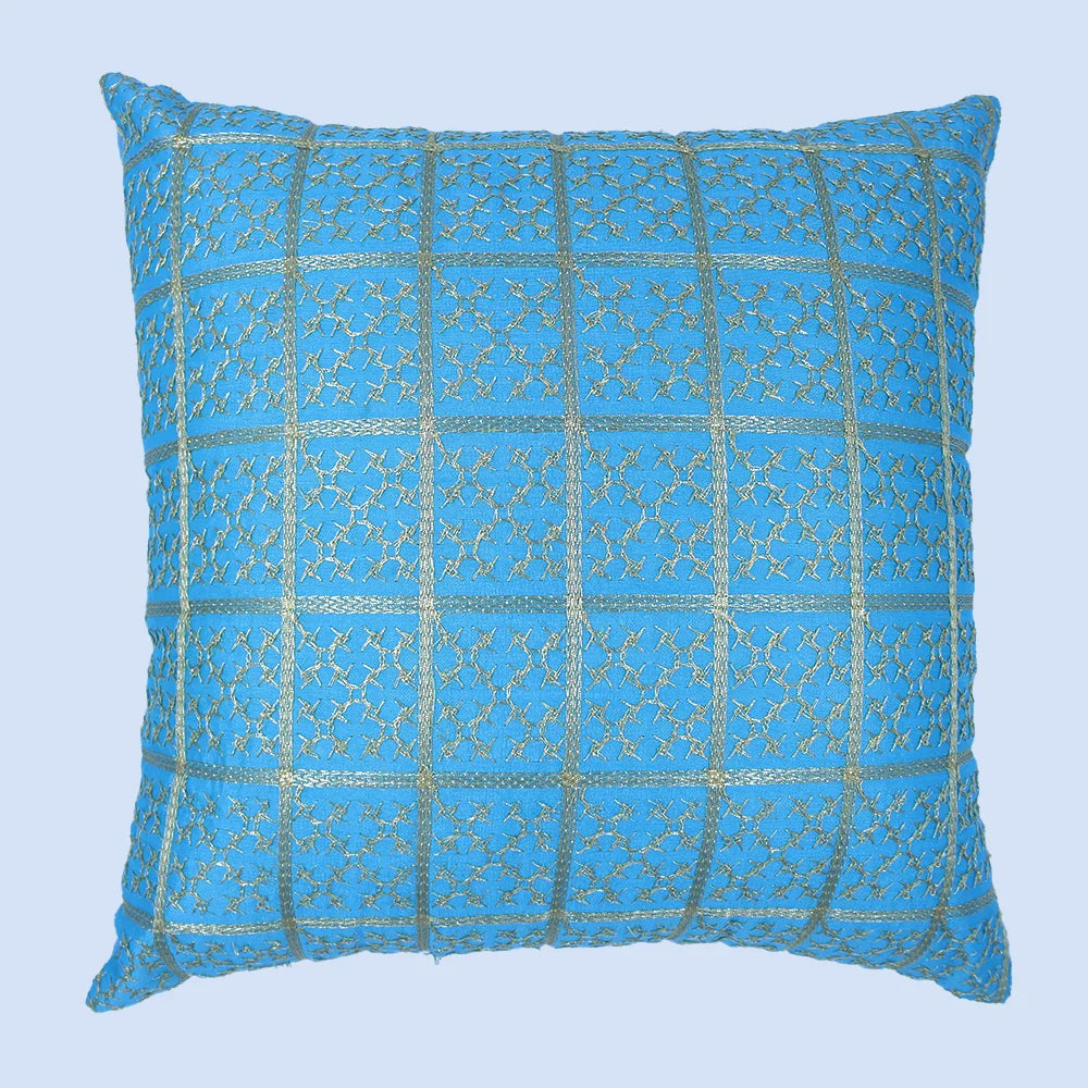 غطاء وسادة BYFT Orchard مقاس 16 × 16 بوصة (تصميم مربعات ذهبية - أزرق) 40 × 40 سم غطاء وسادة مزخرف فاخر للأريكة والسرير وغرفة المعيشة - مجموعة من 02