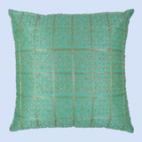 BYFT Orchard Cushion Cover 16 x 16 inch (Golden Checks Design - Green) 40 x 40 cm Luxury Decorative Cushion Cover for Sofa, Bed & Living Room - Set of 02