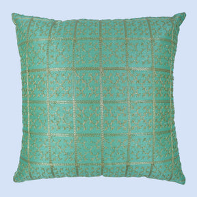 BYFT Orchard Cushion Cover 16 x 16 inch (Golden Checks Design - Green) 40 x 40 cm Luxury Decorative Cushion Cover for Sofa, Bed & Living Room - Set of 02