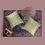 BYFT Orchard Cushion Cover 16 x 16 inch (Golden Checks Design - Green) 40 x 40 cm Luxury Decorative Cushion Cover for Sofa, Bed & Living Room - Set of 02