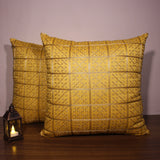 BYFT Orchard Cushion Cover 16 x 16 inch (Golden Checks Design - Yellow) 40 x 40 cm Luxury Decorative Cushion Cover for Sofa, Bed & Living Room - Set of 02
