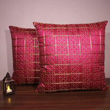 BYFT Orchard Cushion Cover 18 x 18 inch (Golden Checks Design - Fuchsia Pink) 45 x 45 cm Luxury Decorative Cushion Cover for Sofa, Bed & Living Room - Set of 02