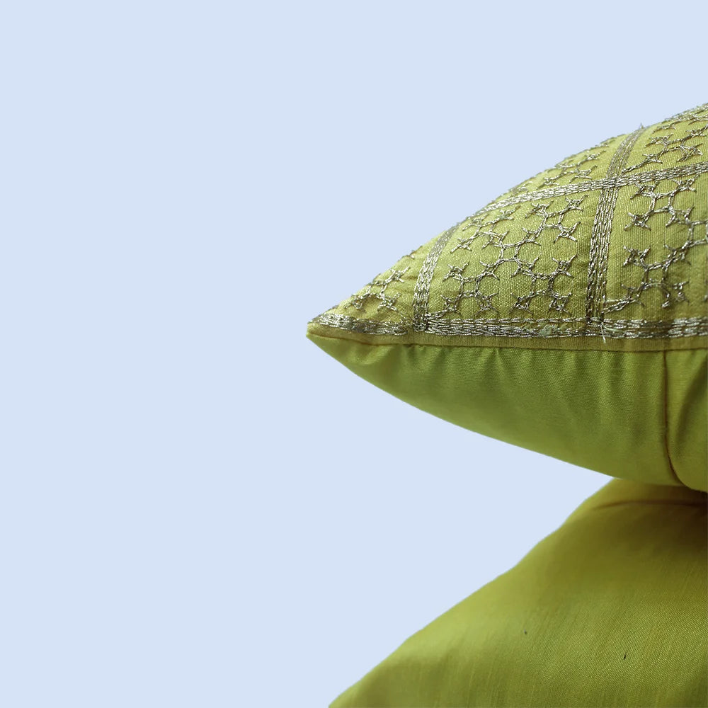 BYFT Orchard Cushion Cover 18 x 18 inch (Golden Checks Design - Yellow) 45 x 45 cm Luxury Decorative Cushion Cover for Sofa, Bed & Living Room - Set of 02