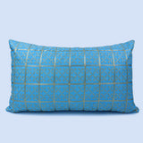 غطاء وسادة BYFT Orchard مقاس 12 × 20 بوصة (تصميم مربعات ذهبية - أزرق) غطاء وسادة مزخرف فاخر للأريكة والسرير وغرفة المعيشة - مجموعة من قطعتين
