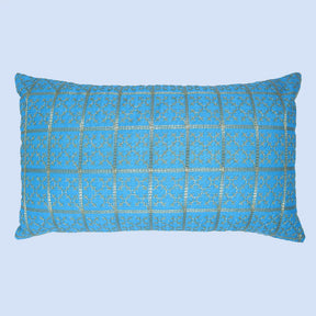 BYFT Orchard Cushion Cover 12 x 20 inch (Golden Checks Design - Blue) 30 x 50 cm Luxury Decorative Cushion Cover for Sofa, Bed & Living Room - Set of 02