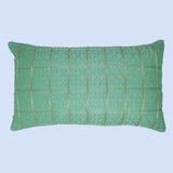 BYFT Orchard Cushion Cover 12 x 20 inch (Golden Checks Design - Green) 30 x 50 cm Luxury Decorative Cushion Cover for Sofa, Bed & Living Room - Set of 02