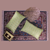 BYFT Orchard Cushion Cover 12 x 20 inch (Golden Checks Design - Green) 30 x 50 cm Luxury Decorative Cushion Cover for Sofa, Bed & Living Room - Set of 02