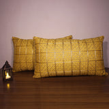 غطاء وسادة BYFT Orchard مقاس 12 × 20 بوصة (تصميم مربعات ذهبية - أصفر) غطاء وسادة مزخرف فاخر للأريكة والسرير وغرفة المعيشة - مجموعة من قطعتين